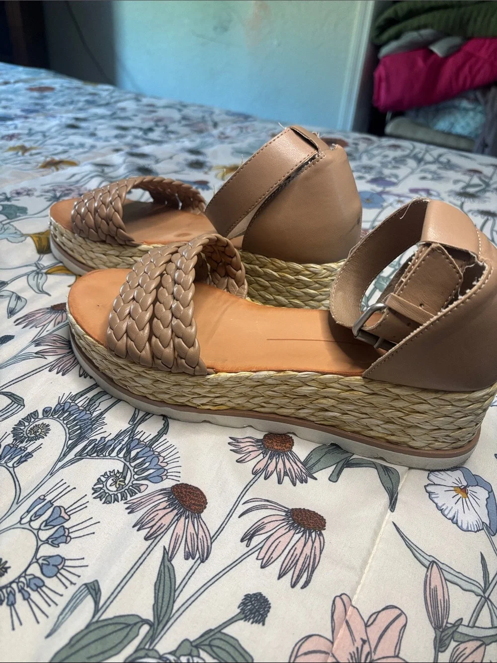 Dolce vita Braided Platform Espadrille Sandals Nude Ankle Strap Women’s size 9 W